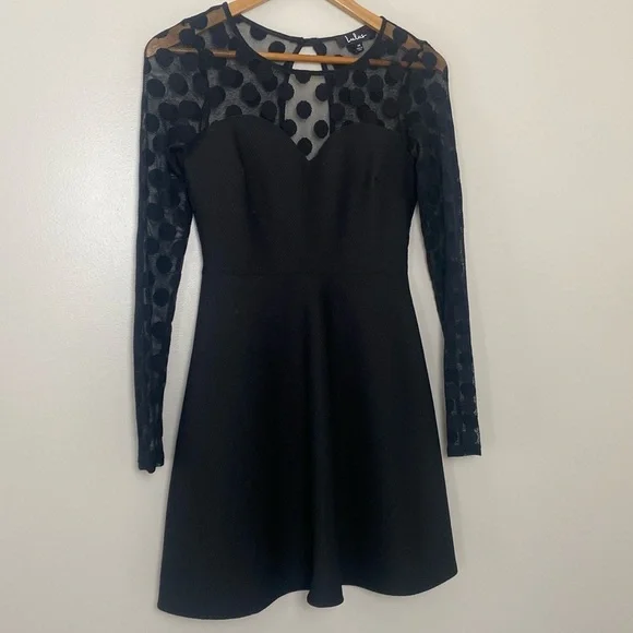 Lulus In Hot Dot-ter Long Sleeve Black Dress - Picture 3 of 11